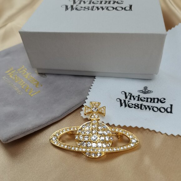 NEW Vivienne Westwood London Swarovski Crystal Gold Orb Brooch Mabel Collection - Picture 4 of 9